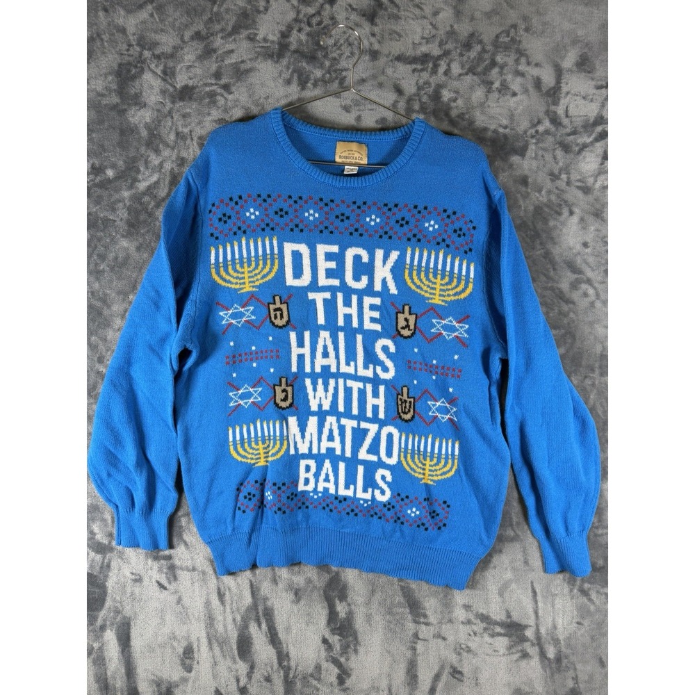 Roebuck & Co. Blue HANUKKAH Graphic Knit Pullover Ugly Sweater Mens 2XL
